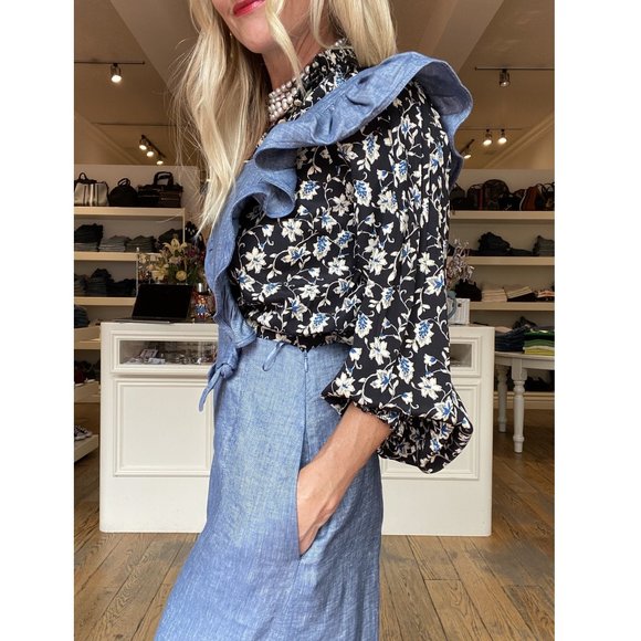 NWT! AMUR Chambray Frilled Jumpsuit - Picture 8 of 9